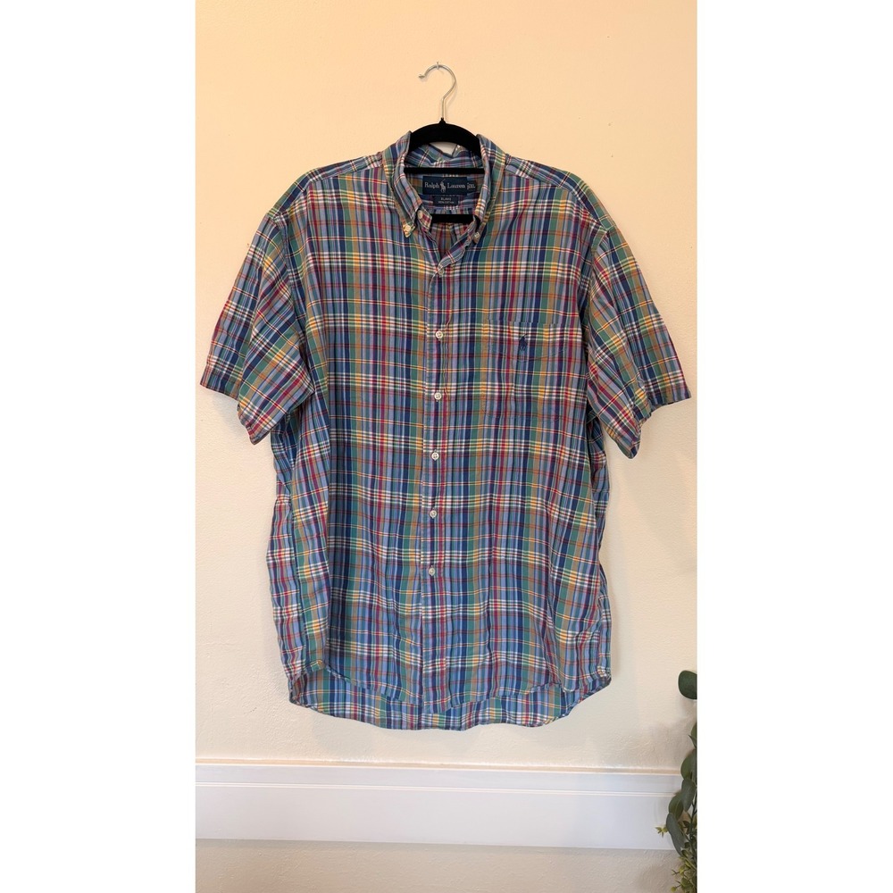 Ralph Lauren Blake XL Short Sleeve Plaid Button Down Shirt Multicolor Cotton